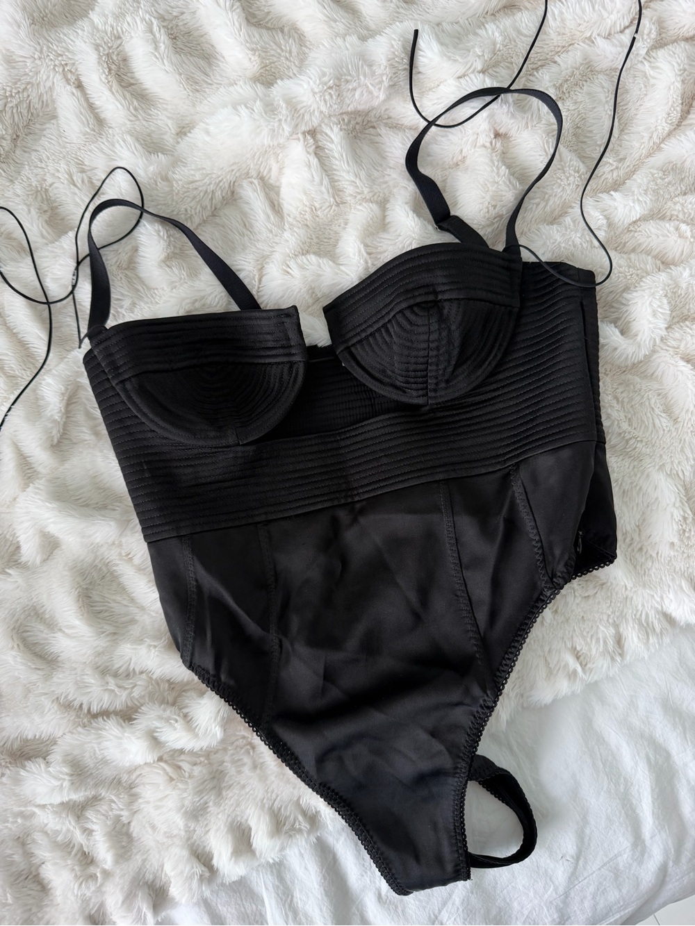 Anna October Black Structured Bustier One-Piece Bodysuit